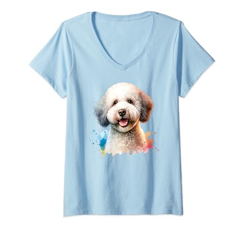 Damen Lagotto Romagnolo Aquarell-Kunstwerk mit Hund T-Shirt mit V-Ausschnitt von Doggies Unlimited