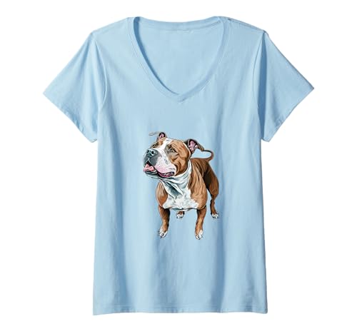 Damen Treuer American Pit Bull Terrier Hundebegleiter T-Shirt mit V-Ausschnitt Damen Treuer American Pit Bull Terrier Hundebegleiter T-Shirt mit V-Ausschnitt von Doggo Delights