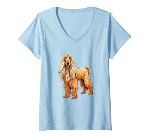 Damen Entzückender afghanischer Hunde-Liebhaber präsentiert Idee T-Shirt mit V-Ausschnitt von DoggoDelight