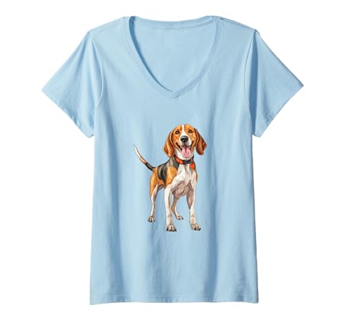 Damen Beagle Dog Lover Design – Hundebegleiter Portrait T-Shirt mit V-Ausschnitt von DoggoDelights