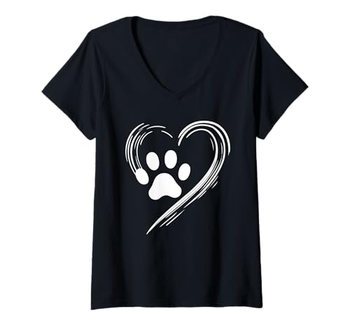 Damen Hund Pfote Herz Hunde Retter Rettung Welpe T-Shirt mit V-Ausschnitt von Dogs Rescuing Dog Lover Rescuer Gifts