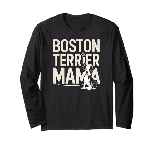 Boston Terrier Mama, süßer Welpen- und Pfotenabdruck für Hundemütter Langarmshirt Boston Terrier Mama, süßer Welpen- und Pfotenabdruck für Hundemütter Langarmshirt von Dogs and Pet Parent Fun Designs