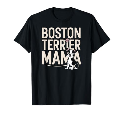 Boston Terrier Mama, süßer Welpen- und Pfotenabdruck für Hundemütter T-Shirt von Dogs and Pet Parent Fun Designs