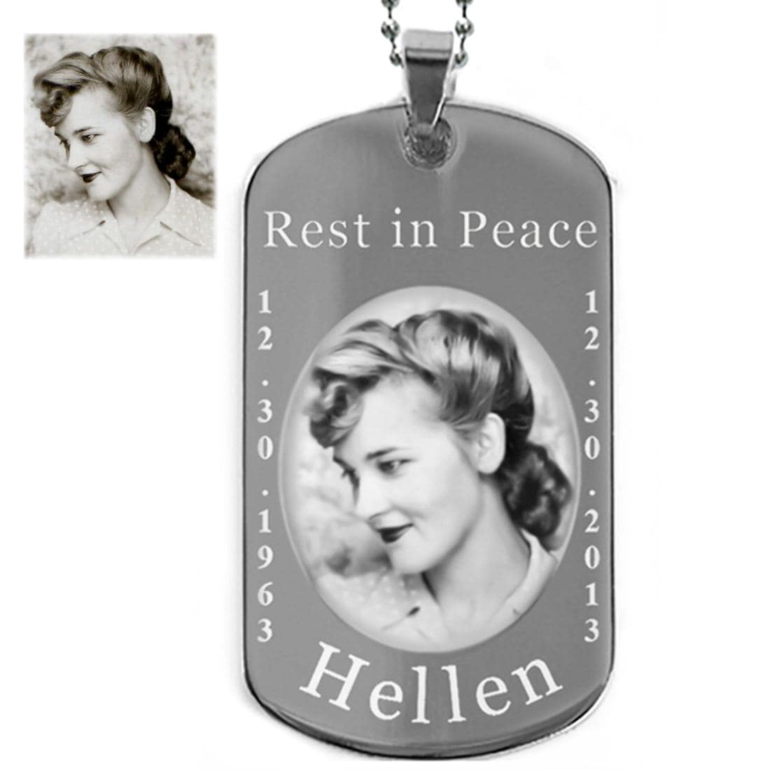 Individuelle Foto Dog Tag Halskette Edelstahl-Denkmal Anhänger Individuelle Foto Dog Tag Halskette Edelstahl-Denkmal Anhänger von Dogtags4Less