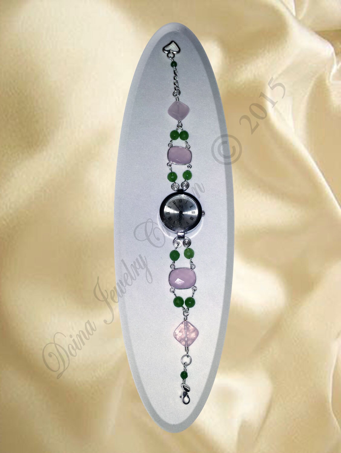 Armbanduhr - Rosenquarz Und Grüne Jade Damen-Uhr Perlen Armband Armbanduhr - Rosenquarz Und Grüne Jade Damen-Uhr Perlen Armband von DoinaJewelryCreation