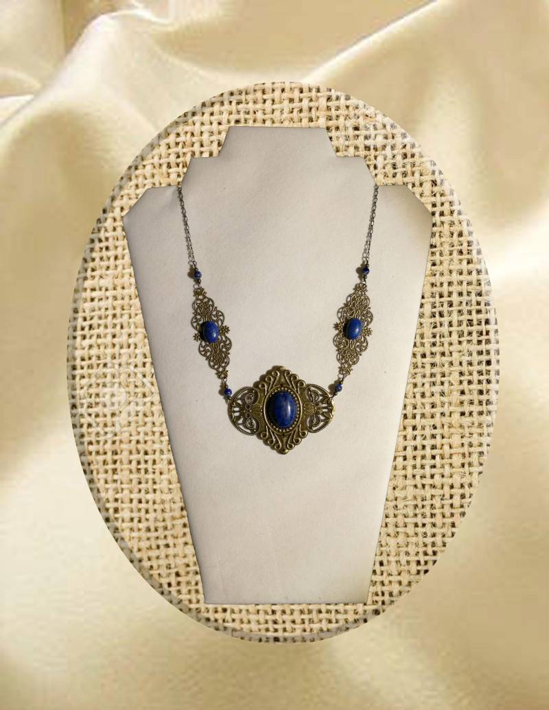 Halskette - Lapislazuli/Malachit Gefärbter Howlith Türkis, in Filigranen Einstellungen Oval Rund Vintage-Look Halskette - Lapislazuli/Malachit Gefärbter Howlith Türkis, in Filigranen Einstellungen Oval Rund Vintage-Look von DoinaJewelryCreation