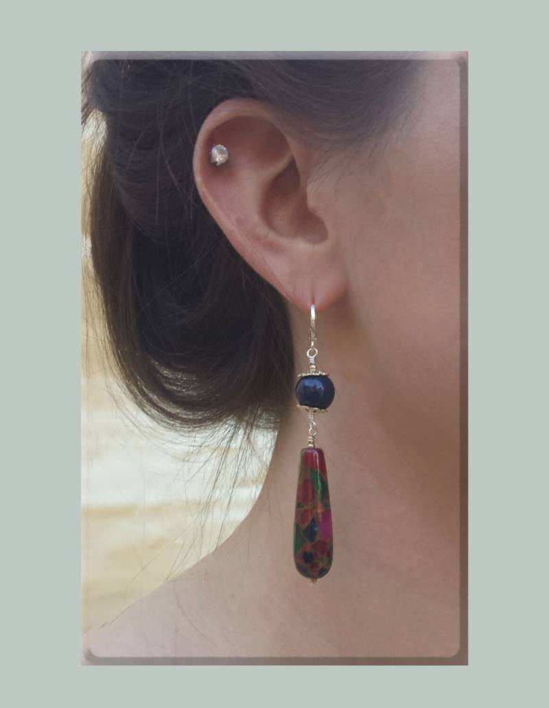Ohrringe - Achat Gefärbt Marmor, Lapislazuli Teardrop Ohrringe - Achat Gefärbt Marmor, Lapislazuli Teardrop von DoinaJewelryCreation