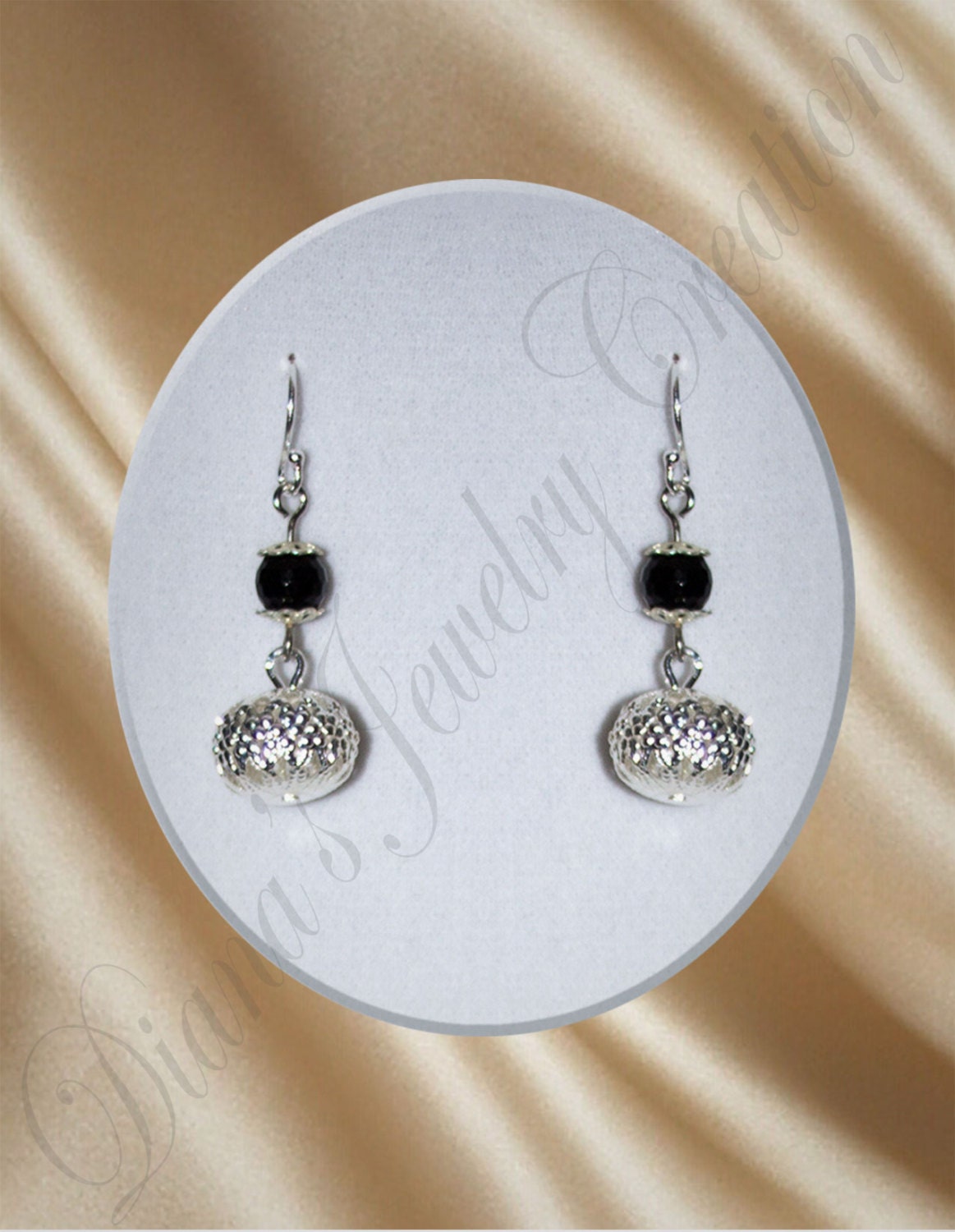 -Onyx Und Silber Vergoldet Crystal Mesh Perlen - Ohrringe Vergoldete Ohrhaken -Onyx Und Silber Vergoldet Crystal Mesh Perlen - Ohrringe Vergoldete Ohrhaken von DoinaJewelryCreation