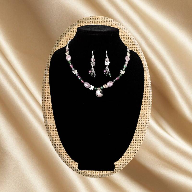 Schmuck Set - Terrarium Halskette Und Ohrringe Rosenquarz Achat Kette Aus Sterlingsilber Ohr Drähte von DoinaJewelryCreation