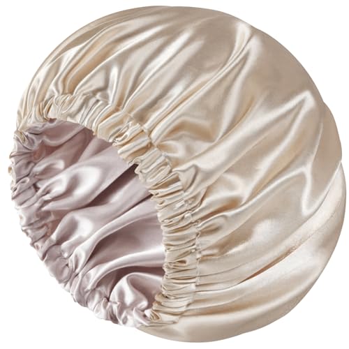 Doitory Seidenhaube zum Schlafen für Damen und Herren, doppellagige Satinhaube, weiche Satin-gefütterte Haarhaube, Schlafduschhaube für natürliches und lockiges Haar (Champagner) von Doitory