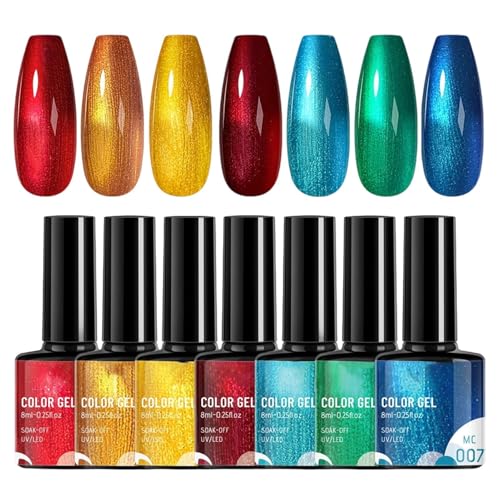 Doiyislem Regenbogen Gel-Nagellack Set - Glitzer-Gel Farben Für Nägel | Mit Glitzereffekt Maniküre Set 7 Teile für Damen Mädchen Salon und Auftritte von Doiyislem