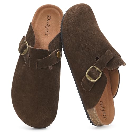 Clogs Hausschuhe Man Pantoletten Leder Sandalen Herren Schlappen Herren Kork Sommer Geschlossene Freizeitschuhe, Kaffee, 45 EU von Dokela