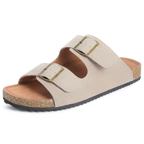 Damen Pantoletten Herren Sandalen Verstellbare Hausschuhe Unisex-Erwachsene Slides Slipper Hauslatschen Classic Gartenschuhe rutschfeste Beige EU45 von Dokela