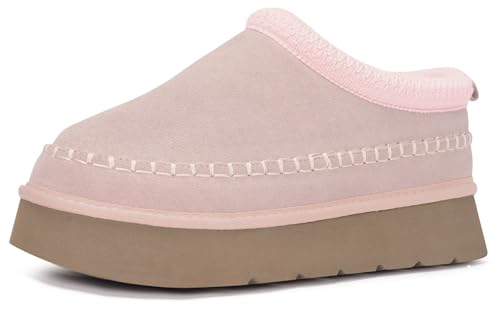 Damen Wildleder Hausschuhe Plattform Echtes Leder Mini Stiefel mit Warm Filzfutter Dicke Sohle Winter Wasserdicht rutschfeste Kurze Stiefeletten,Rose,40 EU von Dokela