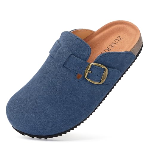 Dokela Clogs Kinder Weiche Pantoletten Mädchen Verstellbare Hausschuhe Jungen Bequeme Latschen Slip-On Kartoffelschuhe Kork Fußbett rutschfest Außensohle,Blau,36EU von Dokela