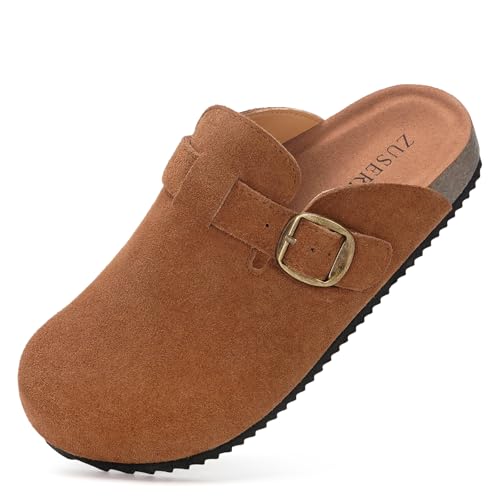 Dokela Clogs Kinder Weiche Pantoletten Mädchen Verstellbare Hausschuhe Jungen Bequeme Latschen Slip-On Kartoffelschuhe Kork Fußbett rutschfest Außensohle,Dunkelbraun,36EU von Dokela