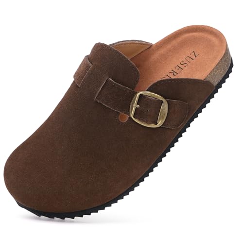 Dokela Clogs Kinder Weiche Pantoletten Mädchen Verstellbare Hausschuhe Jungen Bequeme Latschen Slip-On Kartoffelschuhe Kork Fußbett rutschfest Außensohle,Kaffee,37EU von Dokela