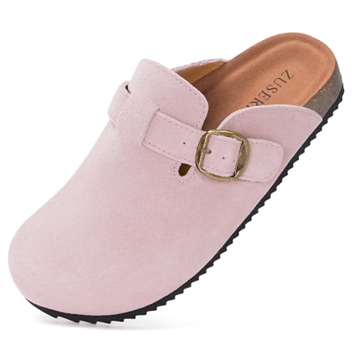 Dokela Clogs Kinder Weiche Pantoletten Mädchen Verstellbare Hausschuhe Jungen Bequeme Latschen Slip-On Kartoffelschuhe Kork Fußbett rutschfest Außensohle,Rosa,32EU von Dokela