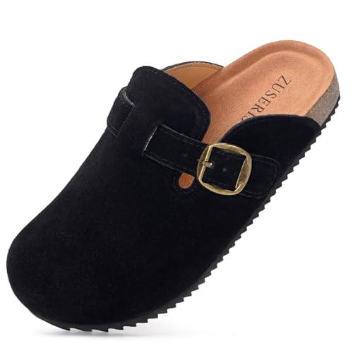 Dokela Clogs Kinder Weiche Pantoletten Mädchen Verstellbare Hausschuhe Jungen Bequeme Latschen Slip-On Kartoffelschuhe Kork Fußbett rutschfest Außensohle,Schwarz,33EU von Dokela