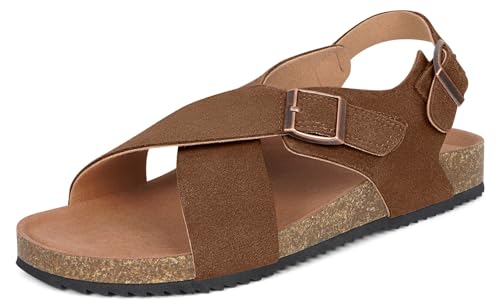 Dokela Damen Sandalen Wildleder Mit Kork Fußbett Sandaletten Sommer Bequem Elegant Fußgewölbestütze Braun 39 von Dokela