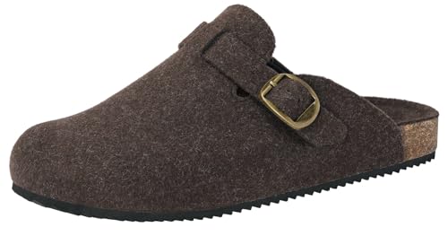 Dokela Hausschuhe Damen Winter Clogs Gefüttert Herren Filz Pantoffeln Wärme Kork Fußbett Mules Geschlossene rutschfeste Bequeme Schlappen Filzclog,Braun,39 EU von Dokela