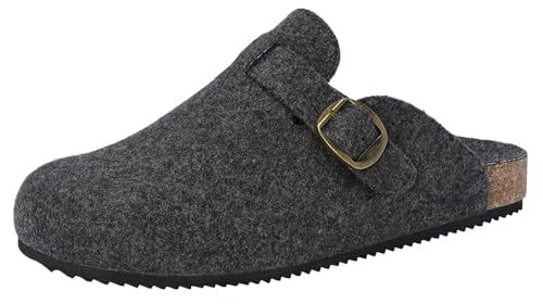 Dokela Hausschuhe Damen Winter Clogs Gefüttert Herren Filz Pantoffeln Wärme Kork Fußbett Mules Geschlossene rutschfeste Bequeme Schlappen Filzclog,Dunkelgrau,45 EU von Dokela