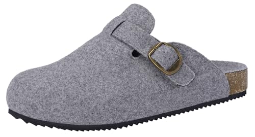 Dokela Hausschuhe Damen Winter Clogs Gefüttert Herren Filz Pantoffeln Wärme Kork Fußbett Mules Geschlossene rutschfeste Bequeme Schlappen Filzclog,Hellgrau,38 EU von Dokela