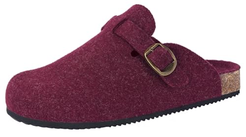 Dokela Hausschuhe Damen Winter Clogs Gefüttert Herren Filz Pantoffeln Wärme Kork Fußbett Mules Geschlossene rutschfeste Bequeme Schlappen Filzclog,Rot,38 EU von Dokela