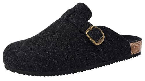 Dokela Hausschuhe Damen Winter Clogs Gefüttert Herren Filz Pantoffeln Wärme Kork Fußbett Mules Geschlossene rutschfeste Bequeme Schlappen Filzclog,Schwarz,44 EU von Dokela