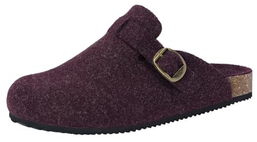 Dokela Hausschuhe Damen Winter Clogs Gefüttert Herren Filz Pantoffeln Wärme Kork Fußbett Mules Geschlossene rutschfeste Bequeme Schlappen Filzclog,Violett,38 EU von Dokela