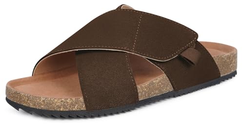 Dokela Pantoletten Damen Sandalen mit Kork Fußbett Hausschuhe aus Leder,Kaffee,EU37 von Dokela