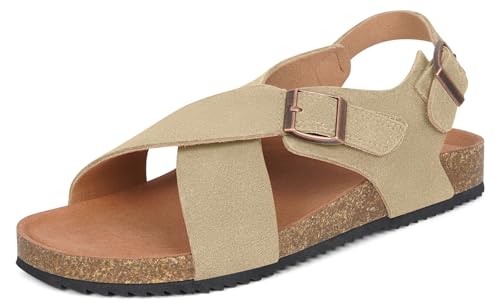 Dokela Sandalen Damen Wildleder Mit Kork Fußbett Sandaletten Sommer Bequem Elegant Fußgewölbestütze Aprikose 41 von Dokela