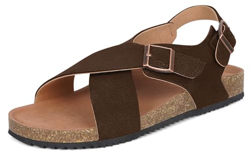 Dokela Sandalen Damen Wildleder Mit Kork Fußbett Sandaletten Sommer Bequem Elegant Fußgewölbestütze Kaffee 37 von Dokela
