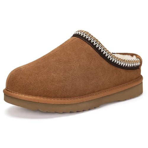 Dokela Unisex Wildleder Hausschuhe Gefüttert Pantoffeln Echtes Leder Plattform Winter Warm Filzfutter Wasserdicht rutschfeste Slippers,Dunkelbraun,42 EU von Dokela