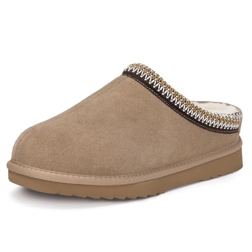 Dokela Unisex Wildleder Hausschuhe Gefüttert Pantoffeln Echtes Leder Plattform Winter Warm Filzfutter Wasserdicht rutschfeste Slippers,Khaki,41 EU von Dokela