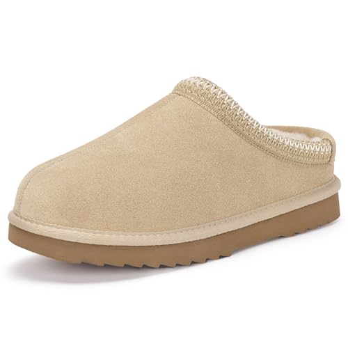 Dokela Unisex Wildleder Hausschuhe Gefüttert Plattform Echtes Leder Mini Stiefel Winter Wasserdicht rutschfeste Warm Kurze Stiefeletten,Beige,39 EU von Dokela