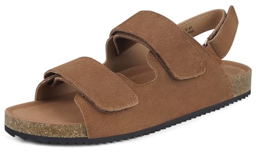 Sandalen Herren Damen Wildleder Pantoletten Hausschuhe mit Korksohle Slippersandalen mit Fußgewölbestütze, Kaffee, 42 EU von Dokela