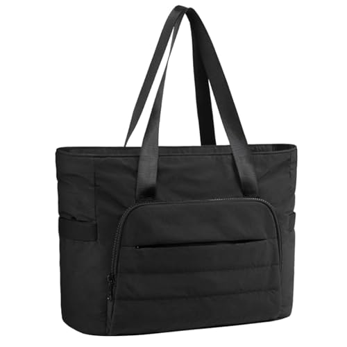 Damen-Tragetasche, Sporttaschen Damen, Handtasche mit Reißverschluss, Umhängetasche, Laptoptasche, Yoga Tasche Große für Reisen, Fitnessstudio, Arbeit und Schule, Einkaufen (Schwarz) von Dokeno