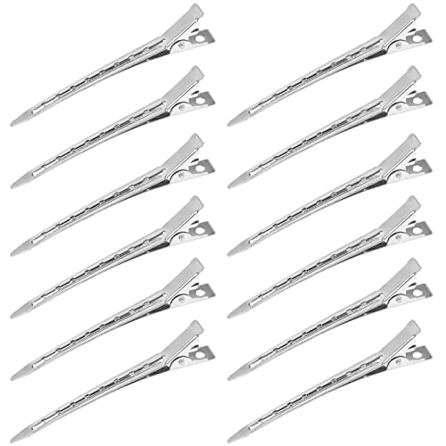 Dokeno 12 Stück EnteBill Haarspangen, Haarklammern Friseurbedarf, Haarspangen Silber, 9 x 1.5 cm, Haarclips zum Stylen, Abteilklammern Metall für Damen und Mädchen von Dokeno