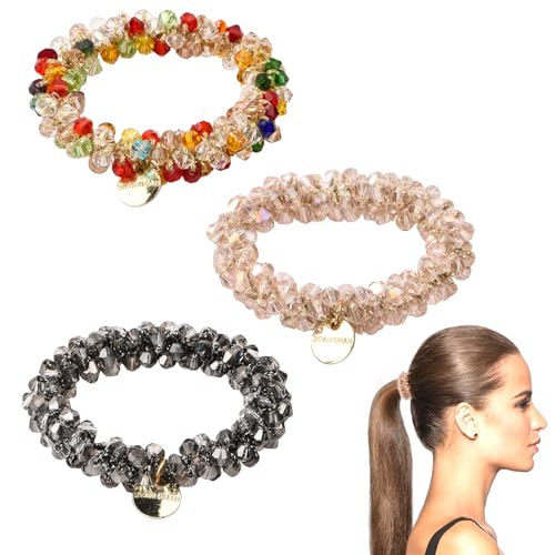 Dokeno 3 Stück Damen Perlen Haargummis Elastische Haarbänder Scrunchies Kristall Haargummis Pferdeschwanz-Halter Elastische Haargummi für Frauen und Mädchen von Dokeno