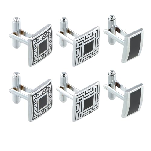 Dokeno 4 Paar Herren Edelstahl Manschettenknöpfe Klassische Geschnitzt Manschettenknöpfe Business Hemd Manschettenknöpfe Silber Schwarz Manschettenknöpfe für Offiziel Hochzeit Festival von Dokeno