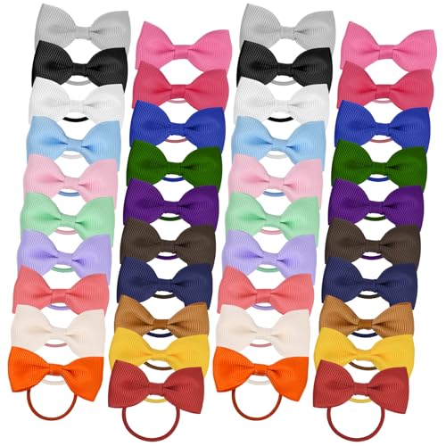 Dokeno 40 Stücke Haarschleifen Baby Mädchen, 20 Farben Haargummis mit Schleifen, Elastische Stirnband Schleifen Haarband, Haar Gummiband Haarschmuck für Kinder Kleinkinder Kleine Mädchen von Dokeno