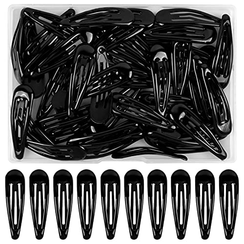 Dokeno Schwarze Damenhaarspangen, 50 Stück Haarspangen Mädchen, 5cm Metall-Snap-Haarspangen, Mini Haarspangen für Mädchen Damen,Haarschmuck Haarclips Werden, Haar Clips Metall für Geburtstagsfeier von Dokeno