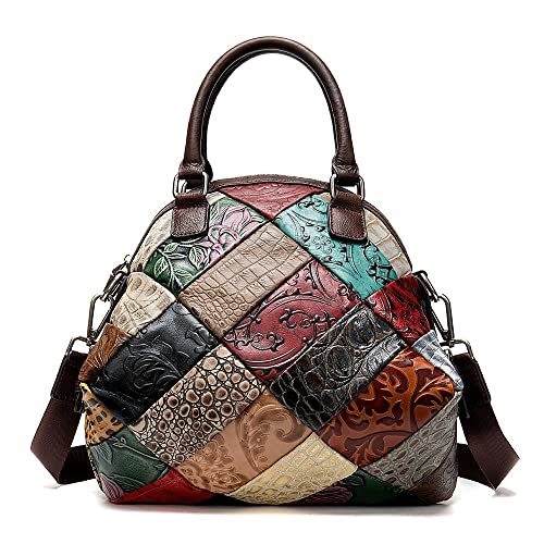 Patchwork von Luxe Naturleder Bunte Damen Handtaschen Leder Damen Taschen Umhängetasche Henkeltaschen Freizeittasche Schultertasche,M von DokinReich