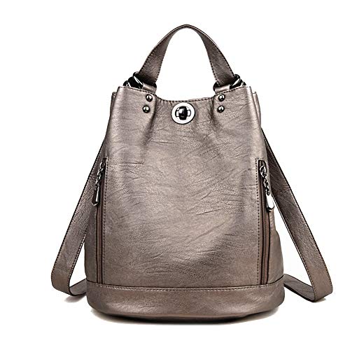 DokinReich Fashion Mode Damen Rucksack PU Leder Damentasche Schultertasche Handbag Rucksäcke Frauen Rucksack 2 in 1 Multifunktionaler, M, Grau von DokinReich