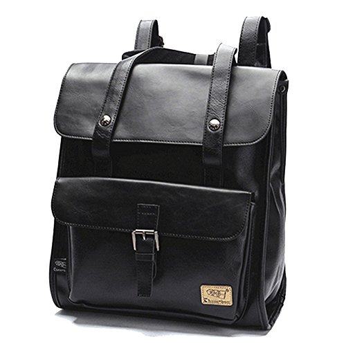 DokinReich Retro PU-Leder Vintage Rucksack Wanderrucksack Backpack Damen Herren Schultertasche für 13 Zoll Laptop Schwarz von DokinReich