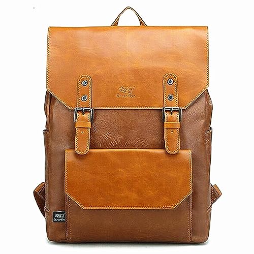 DokinReich Retro PU Leder Vintage Rucksack Wanderrucksack Hiking Backpack Damen Herren Schultertasche PU Rucksack für Camping, L, Braun von DokinReich