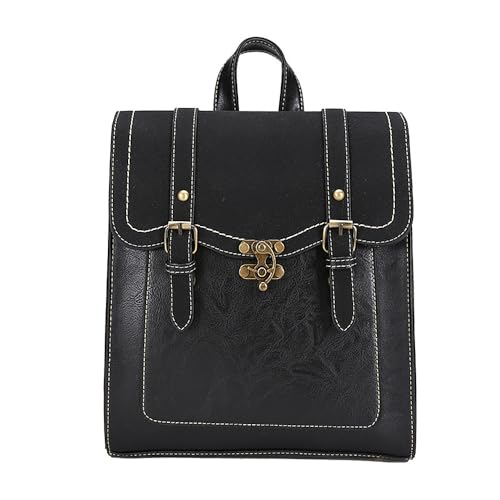 Retro PU Leder Vintage Damen Rucksack Damentasche Schultertasche 2 in 1 Damen Rucksack für Mädchen (Schwarz) von DokinReich