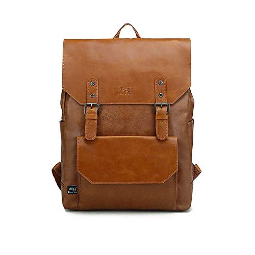 DokinReich Retro PU-Leder Vintage Rucksack Wanderrucksack Damen Herren Schultertasche, L, Braun 1 von DokinReich