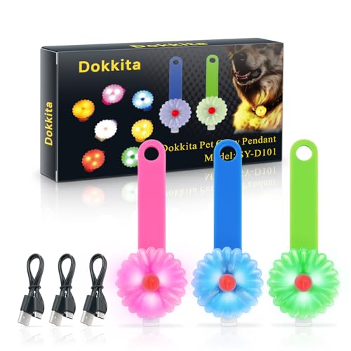 Dokkita Hundelicht, Blinklicht Schulranzen Kinder 3er, Sicherheits LED Blinklicht für Hunde - Katzen, USB-C Wiederaufladbar LED Licht Leuchthalsband Hund, Licht für Jogger-Walker-Blau/Grün/Rosa von Dokkita